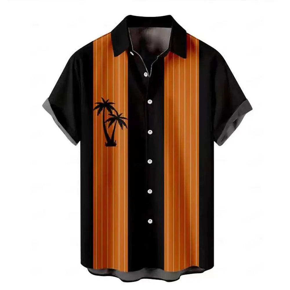 Men's short-sleeved Hawaiian shirt with a colourful 3D printed pattern on a polyester blend fabric.