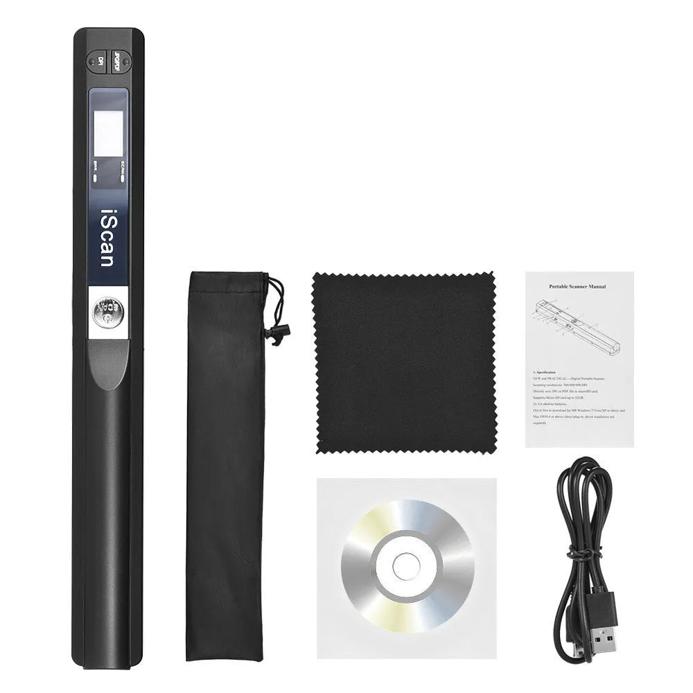 A handheld USB barcode scanner in a choice of five colours: black, blue, green, red, and silver.
