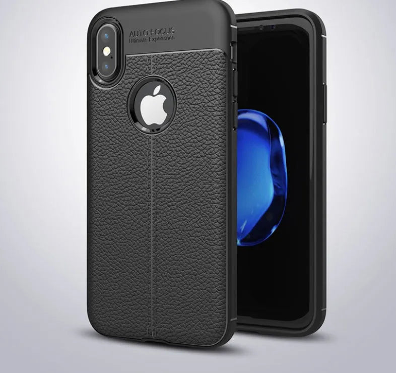 WeFor black PU leather and silicone case for OnePlus 6 phone with screen protector.
