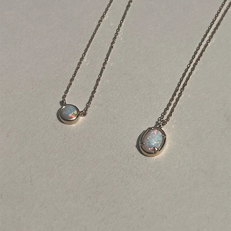 S925 sterling silver necklace with 14K gold plated geometric jelly opal pendant