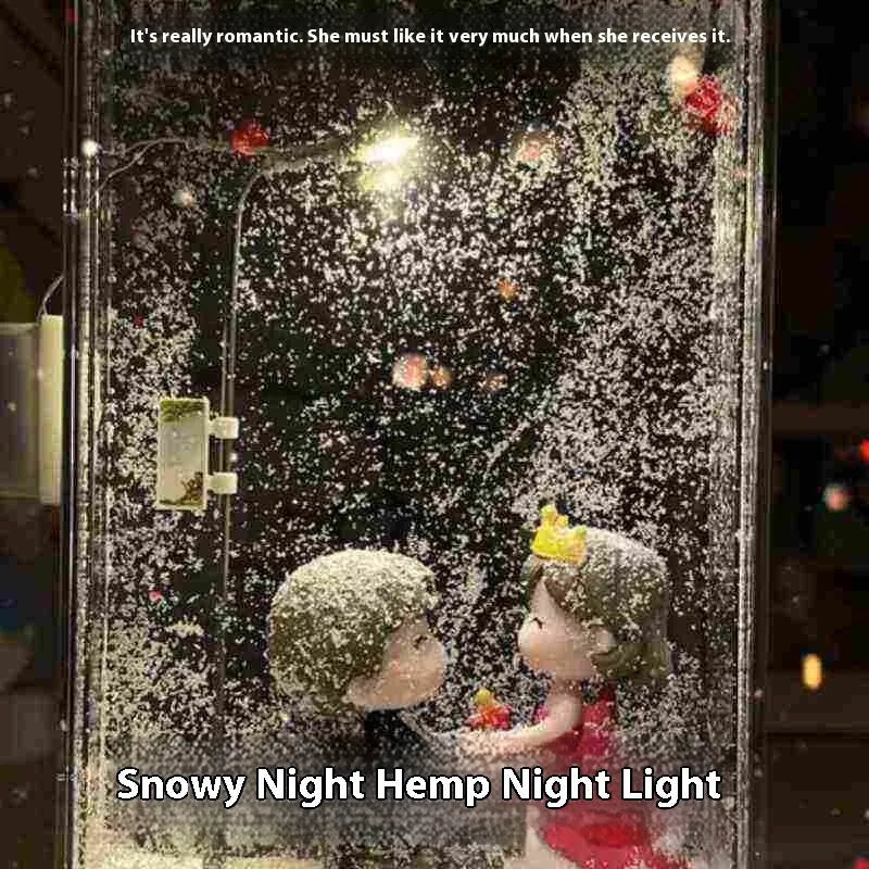 DIY snowy landscape night light with LED snowflake effects for Christmas desktop decoration
