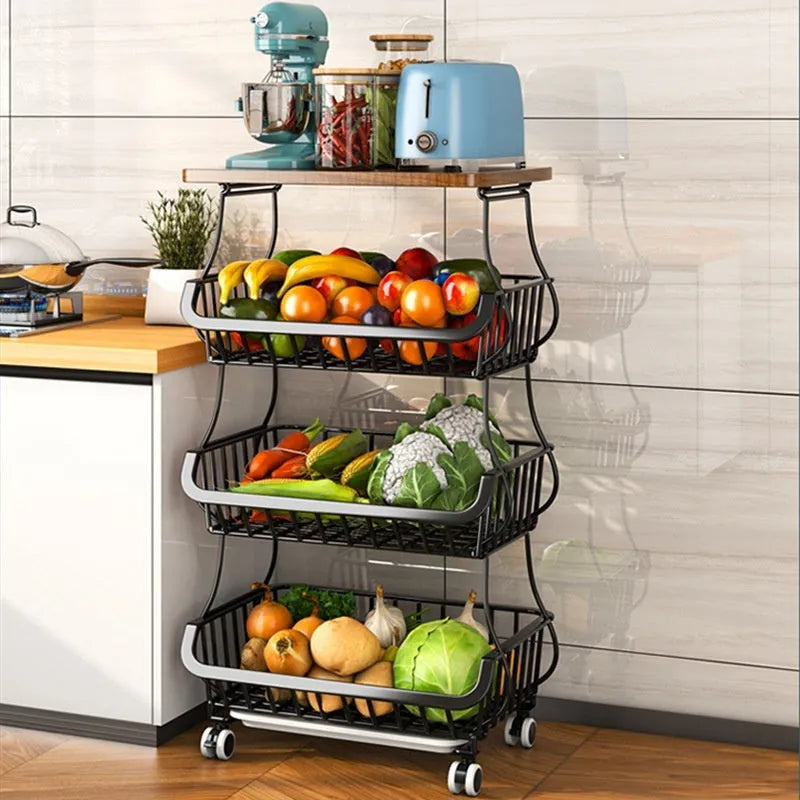 Black six tier free standing kitchen storage shelf trolley with modern design