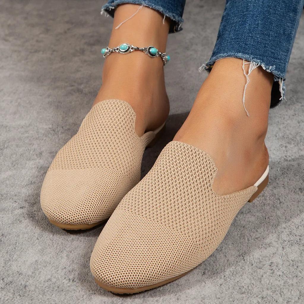 Mesh slip-on sandals in apricot colour with cloth upper and rubber sole, EU size 39 displayed