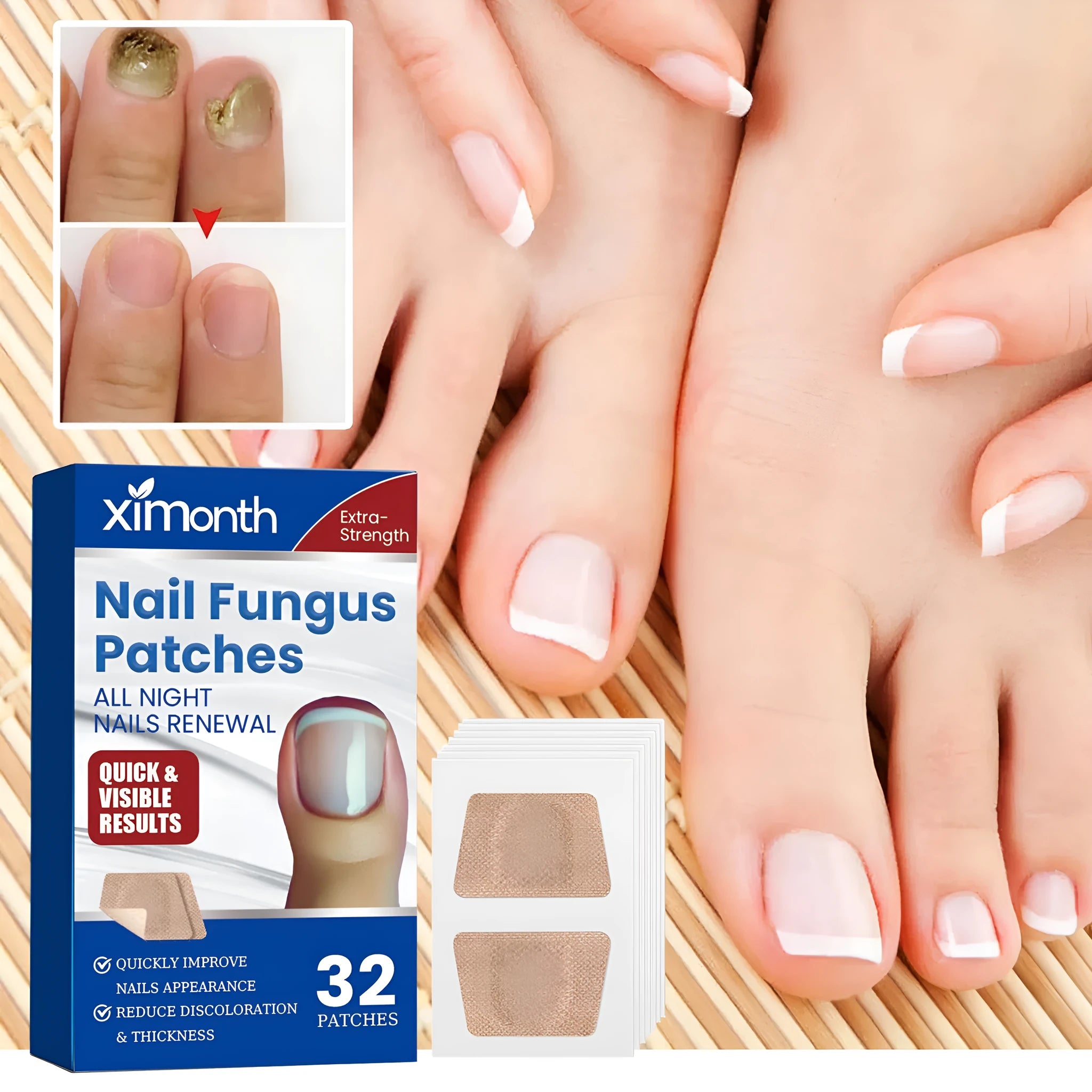 Box of 32 nail nursing adhesive bandage repair patches for broken or cracked nails