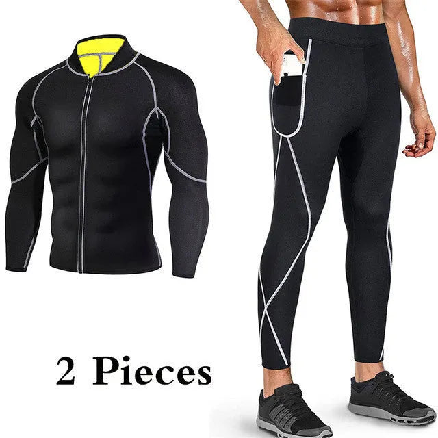 Neoprene men's running sports yoga sauna fitness suit with stitching detail in black