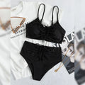 Black women's bikini swimsuit with high waist sling split bottoms and sleeveless top