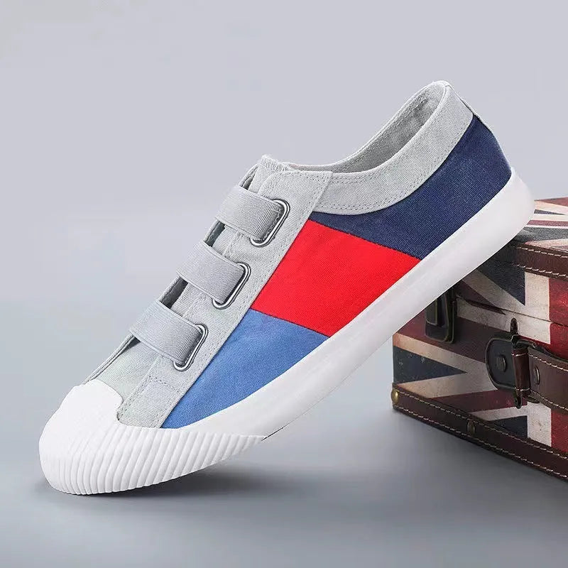 Men's low-top canvas sneakers with elastic band closure in neutral colour options
