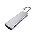 Grey aluminium USB-C docking station with HDMI, VGA, USB 3.0 ports and a 140mm cable.