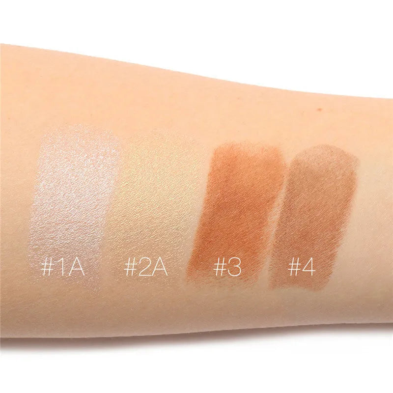 Face contour highlighter cosmetic powder compact with four colour options A, B, C, D.