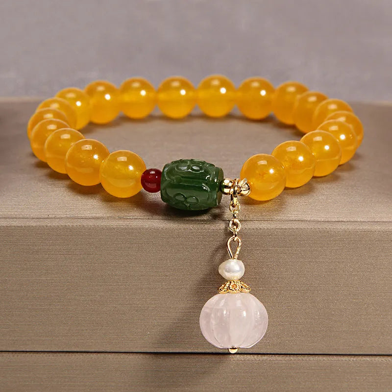 Khaki agate crystal bracelet with gold silk thread in Japanese South Korean style women's jewellery