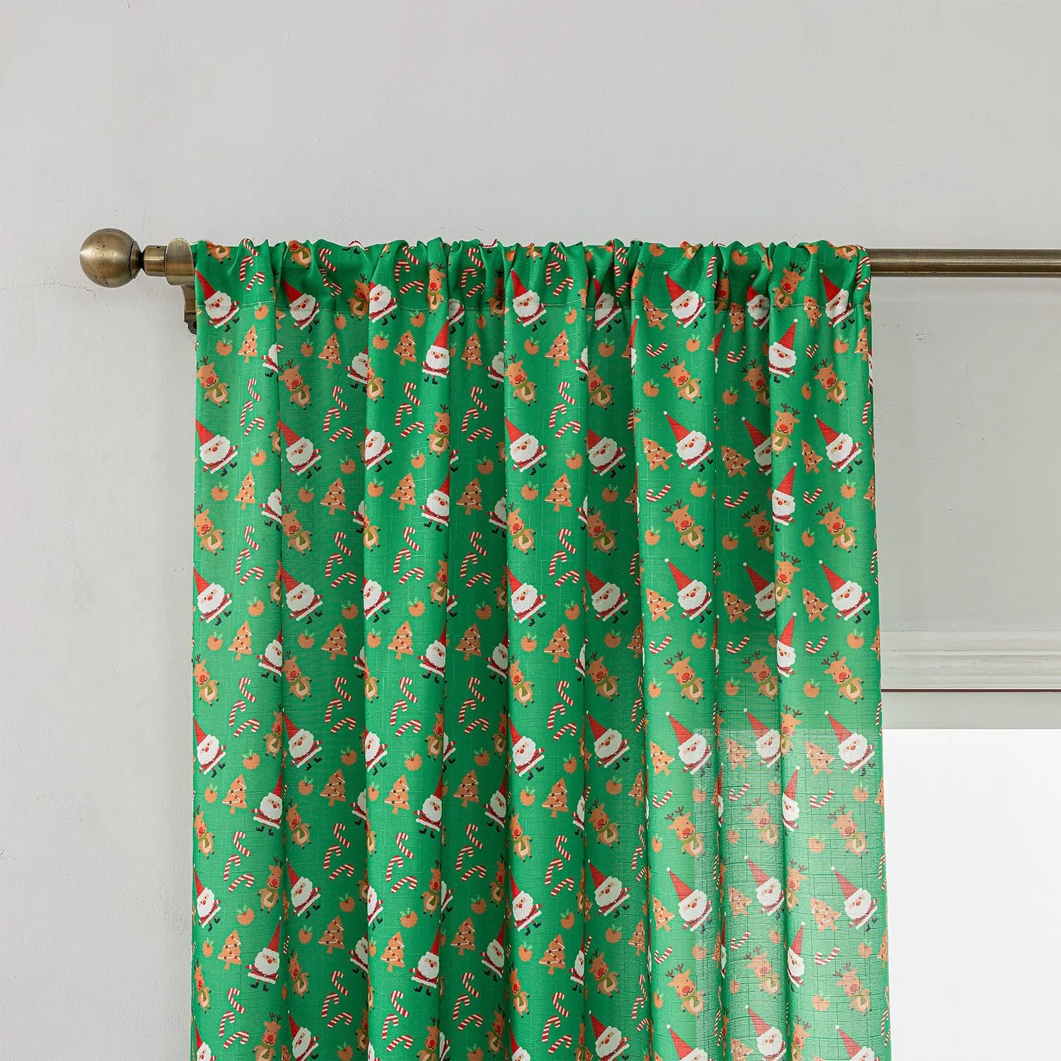 Green Christmas curtain with snowman and angel cartoon print pattern for living room window