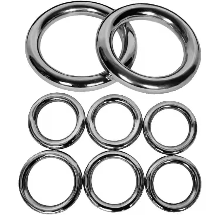 Wing Chun carbon steel power training ring shown in three different sizes for martial arts conditioning.