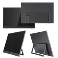 Black 15.6-inch portable computer display with adjustable stand showing Full HD screen