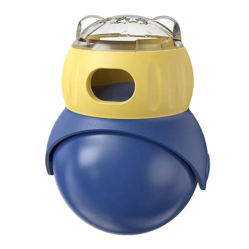 Tumbler Owl plastic puzzle cat feeder in Morandi yellow and blue colours