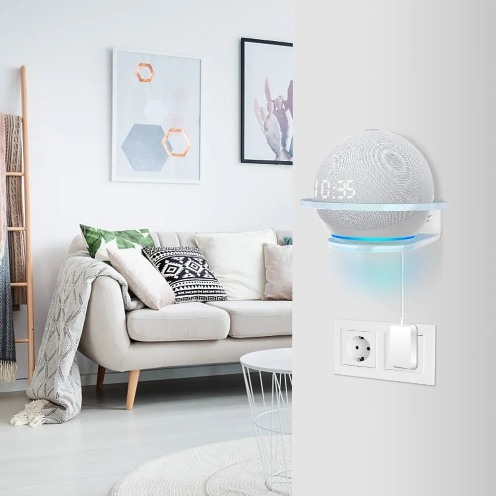 White plastic wall mounting bracket for Amazon Echo Dot 4th Generation speaker