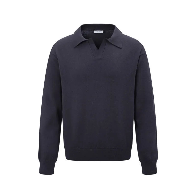Loose black chemical fibre blend pullover shirt on hanger