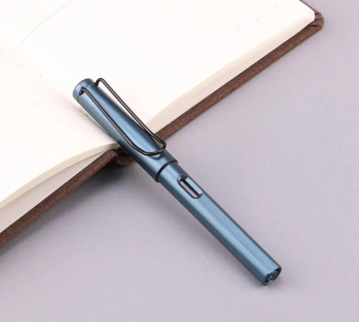 Fountain pen with frosted ink bag in black or blue, showing 0.38mm and 0.5mm nib options