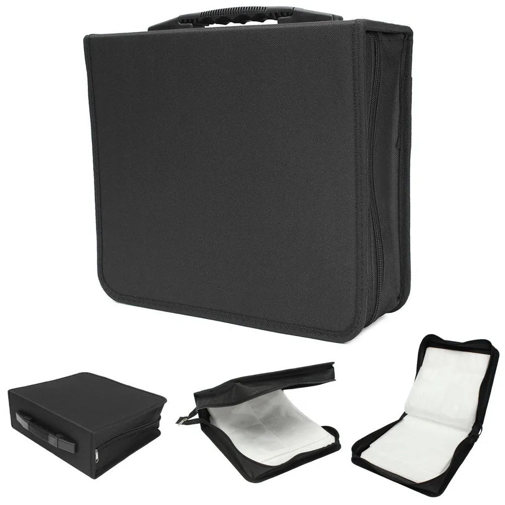 Black Oxford fabric CD DVD storage organiser binder with zipper and top carry handle