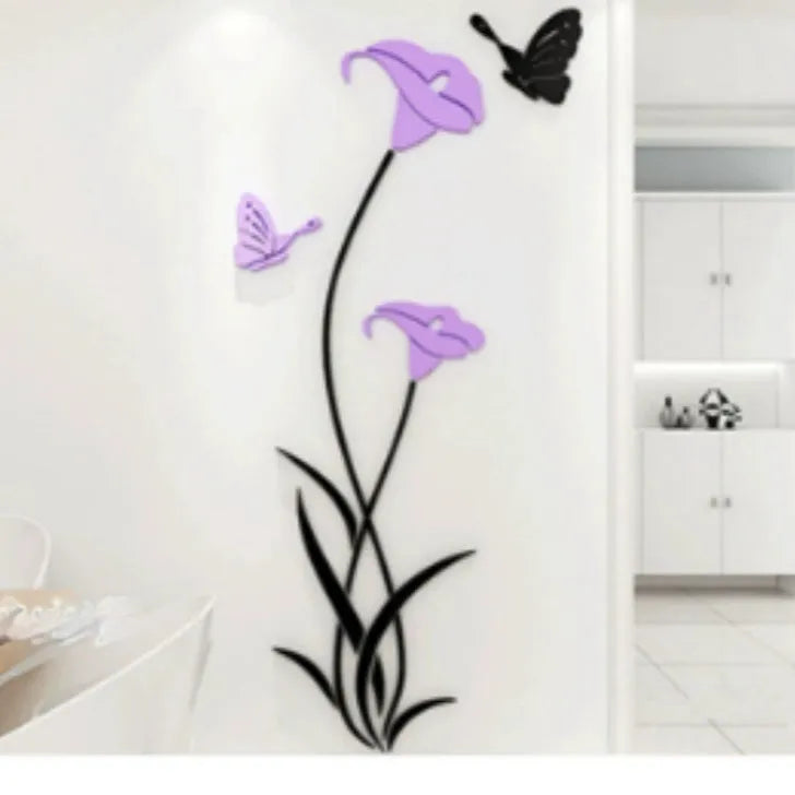 Lily floral 3D acrylic wall sticker in pink colour showing dimensional detail