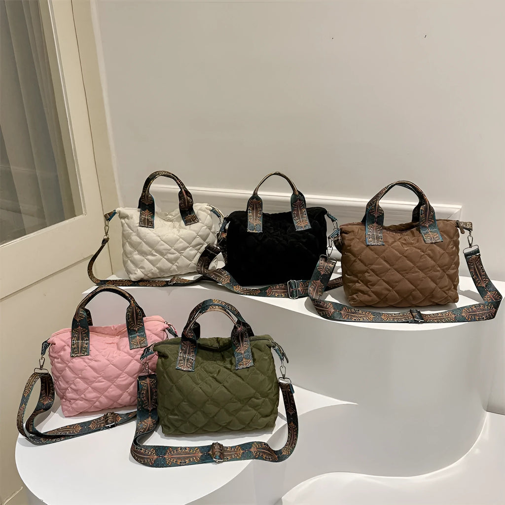 Oxford cloth messenger bag with sandwich pocket and single shoulder strap in horizontal square shape