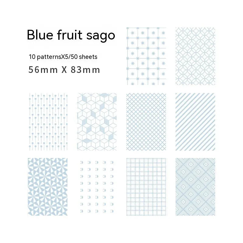Retro collage note paper in ten pastel colours, each sheet 56mm by 83mm.