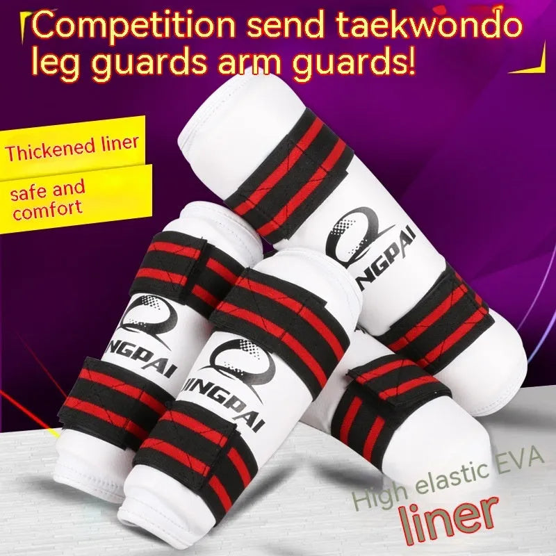 Taekwondo leg and arm protective gear set with PU EVA foam construction in multiple sizes
