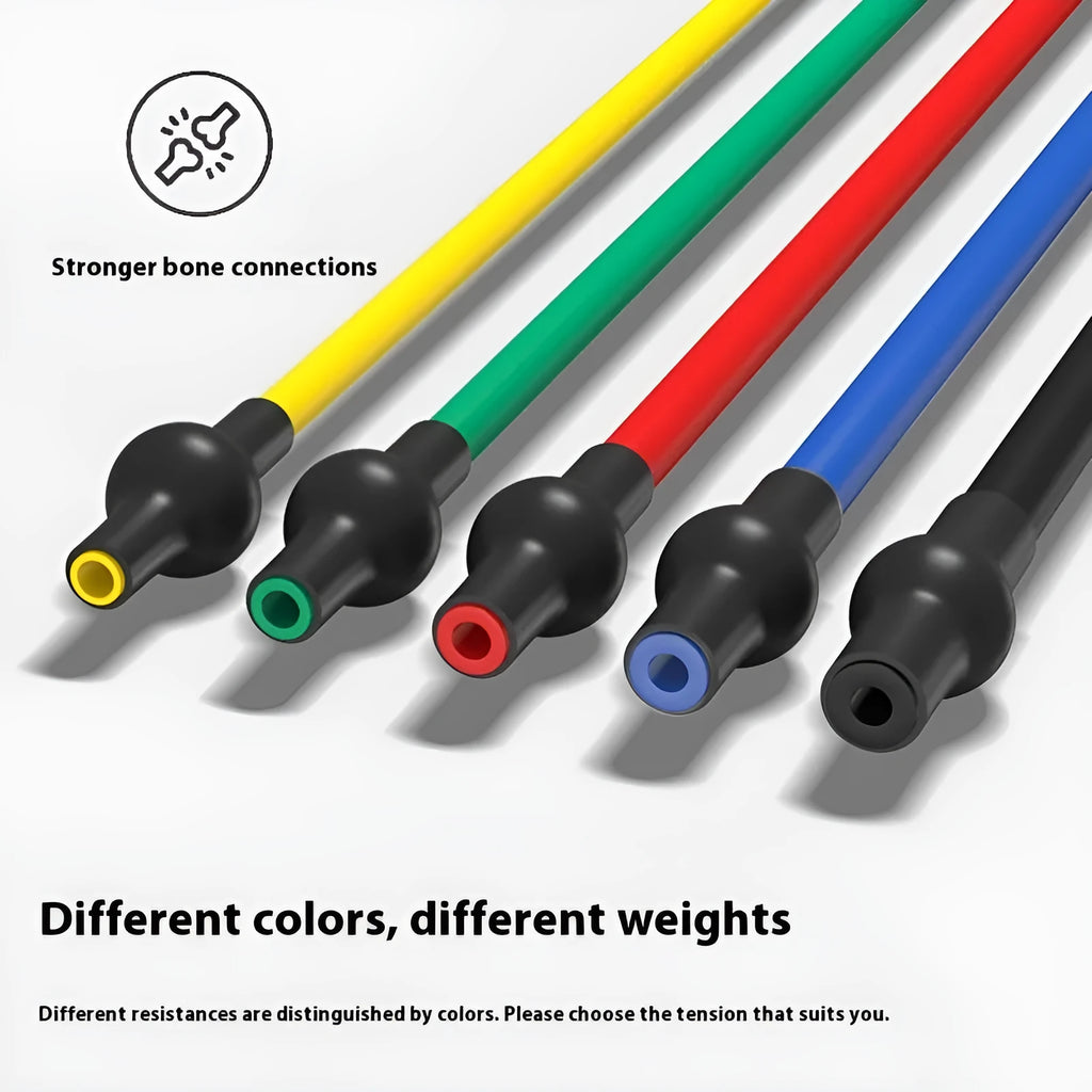 Adjustable chest expander tension rope in five colours representing 10LB to 30LB resistance levels