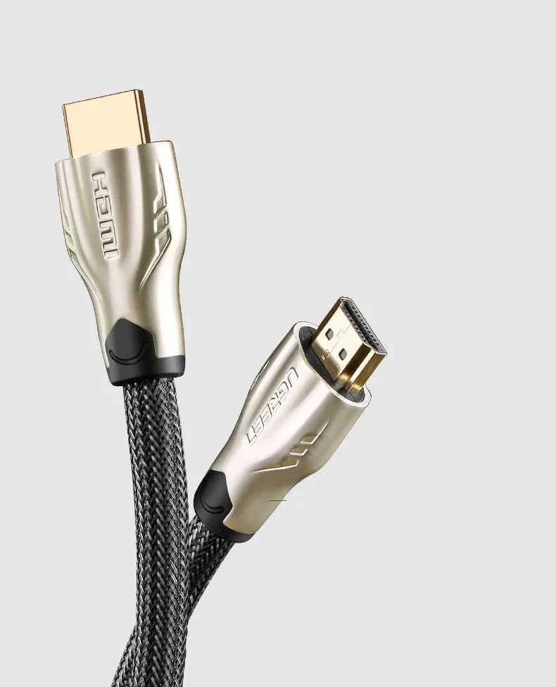 5-metre long black HDMI cable with gold-plated connectors on a white background