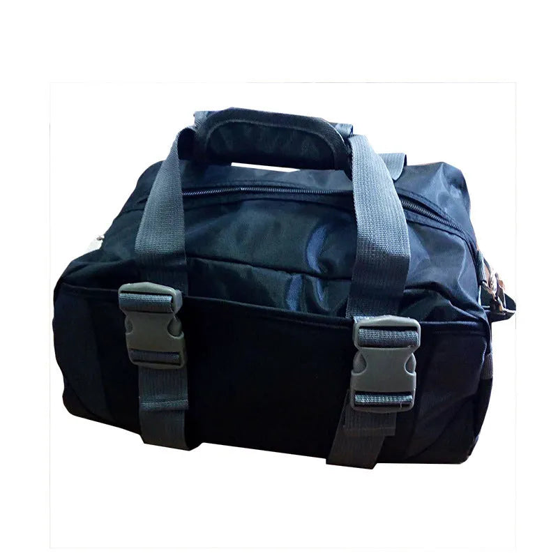 Nylon yoga and gym holdall bag in black, shown in medium and large sizes with carry handle.