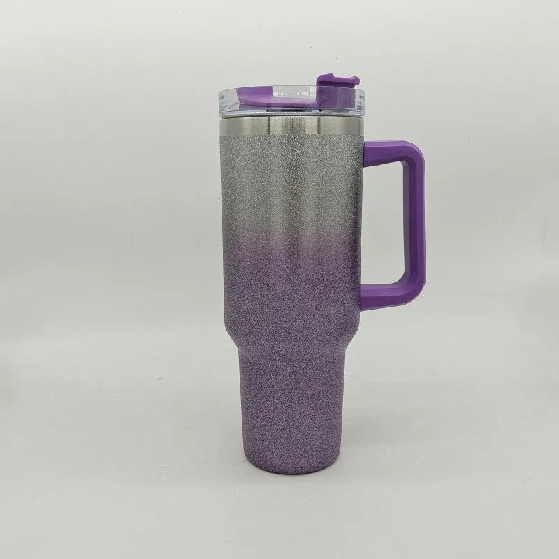 Large stainless steel vacuum insulation cup with double-layer construction in rainbow colour option
