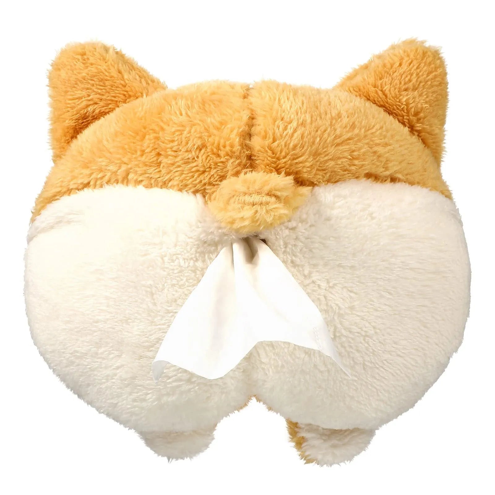 Yellow corgi butt shaped tissue box cover with elastic backing for car sun visor attachment