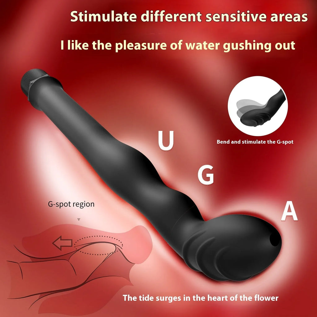 Black silicone hosepipe flusher for enema procedures shown in large and small size options