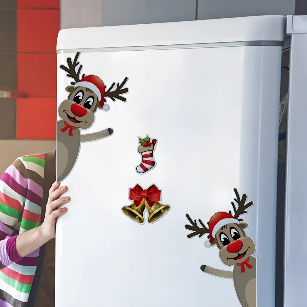 Colourful cartoon Christmas elk with bells magnetic bumper sticker with luminous reflective properties
