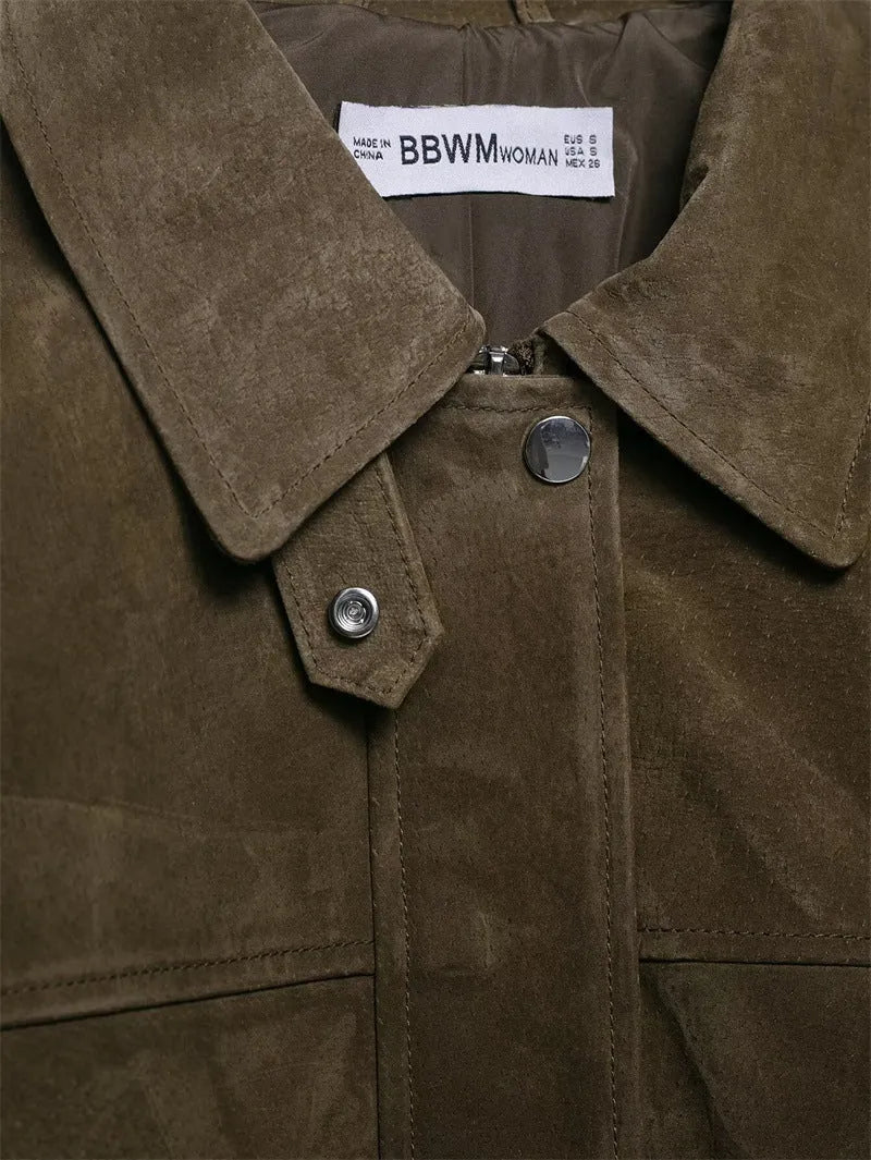 Women's casual PU jacket in picture colour with Korean Japanese styling