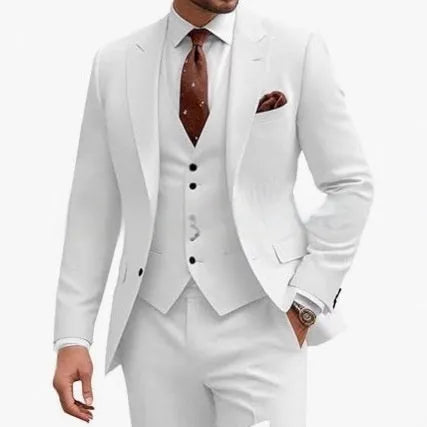 Men's slim fit three-piece suit in chemical fibre blend fabric available in multiple colours with Asian sizing