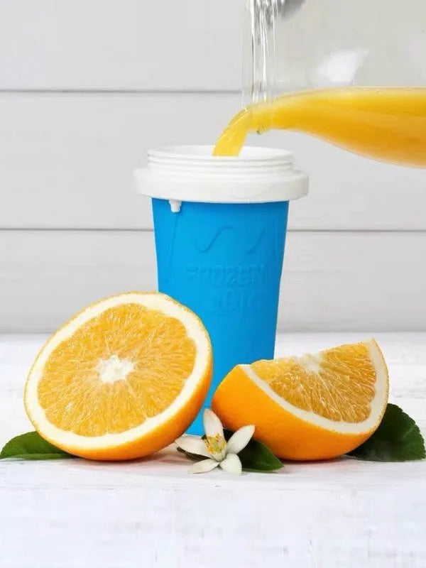 Blue quick refrigeration pinch cup with double-layer silicone construction for making slushies