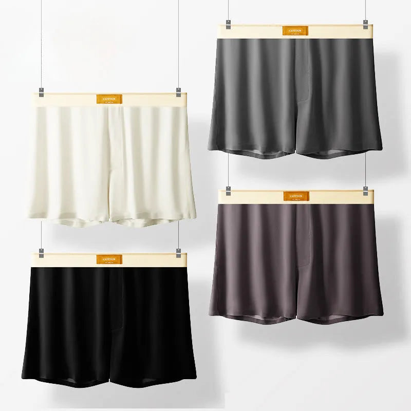 Pack of three pairs of men's solid colour ice silk underwear in loose fit.