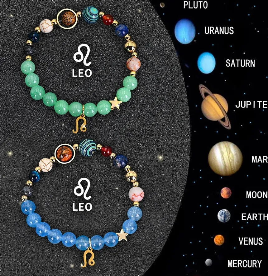 Natural stone beaded bracelets for twelve zodiac signs with adjustable thread closures