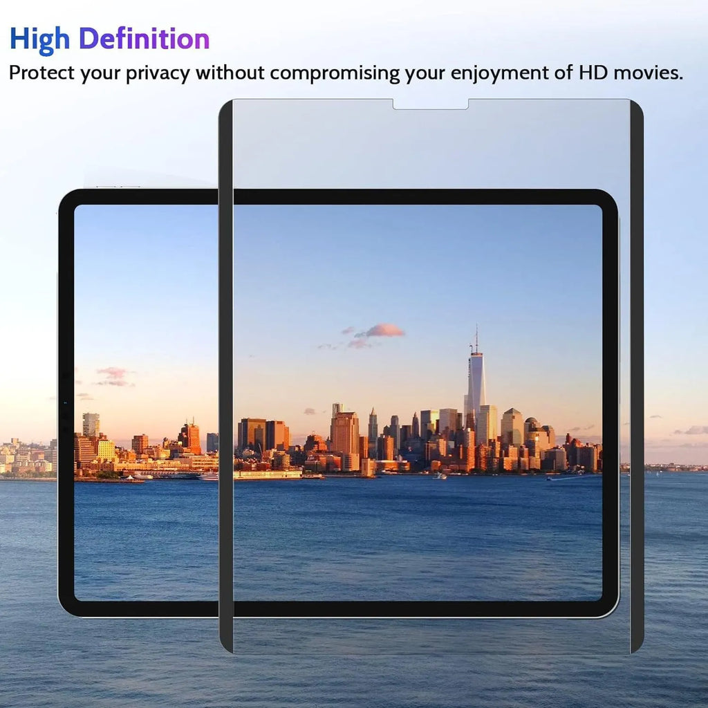 Magnetic suction anti-peeping screen protector film for iPad with paper-like texture and storage clip.