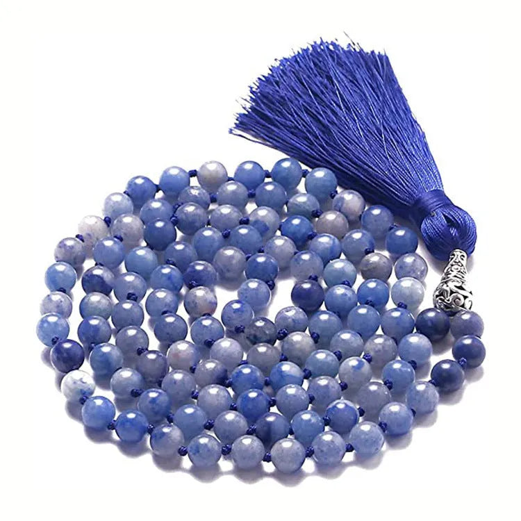 Long unisex agate and amethyst tassel necklace with blue grain stone and lapis lazuli on geometric pendant