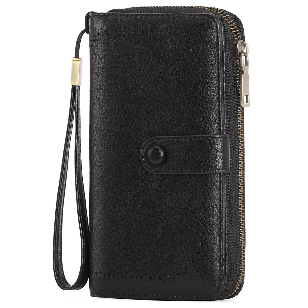 Women's expanding card holder wallet passport bag in synthetic leather with RFID protection