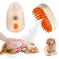 Yellow 4-in-1 cat steam brush with silicone teeth, water tank, and ringworm detector lamp.
