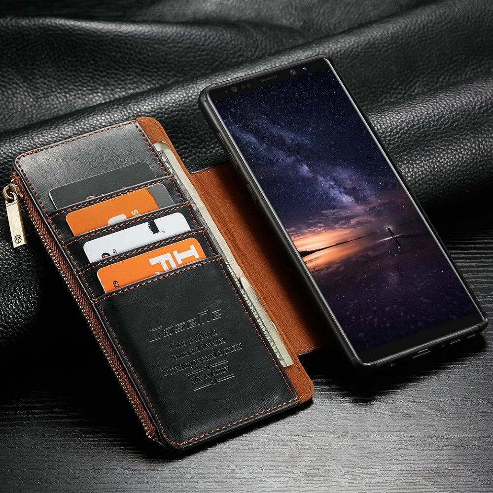 Black PU leather flip case for Samsung Galaxy Note9 phone showing magnetic closure