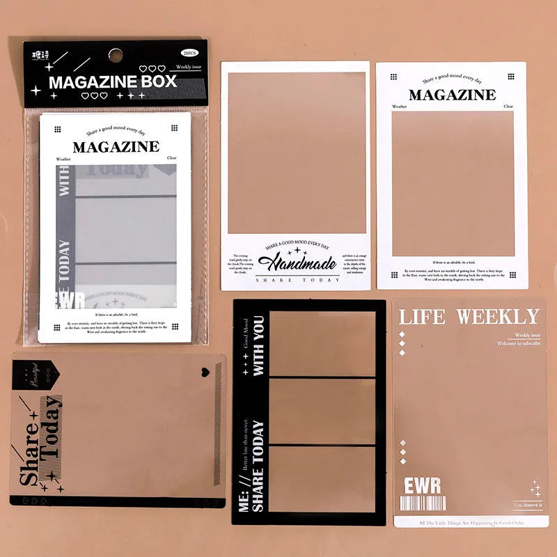 Retro film journal stickers with transparent PET base paper in photography, magazine, music, social, and retro frame designs