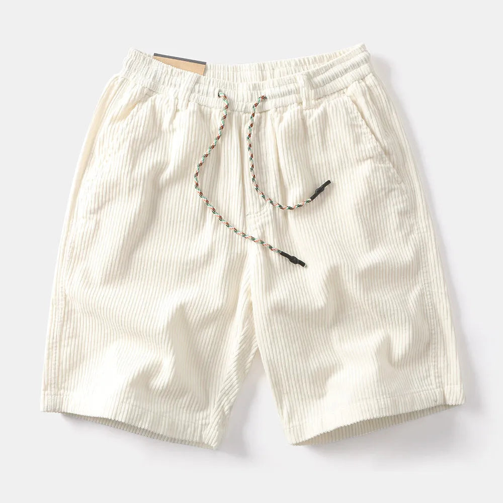 Men's retro American-style cargo shorts in polyester fabric, straight leg cut, available in khaki, white and green