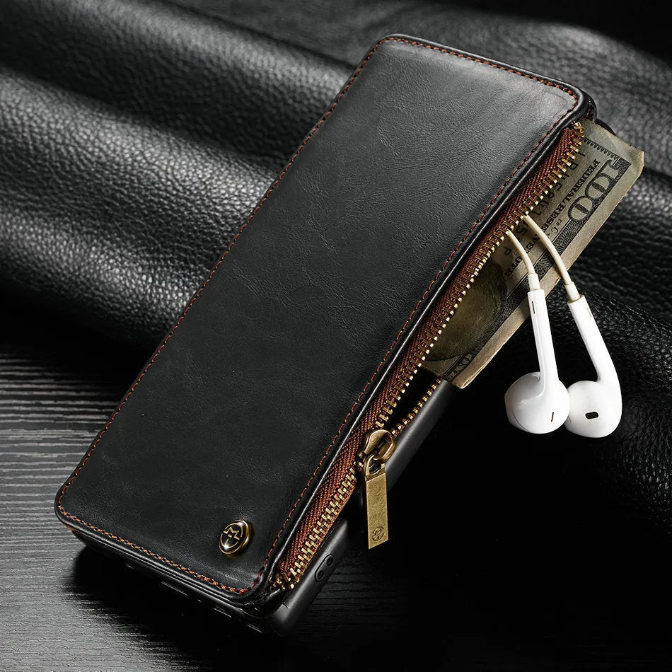 Black PU leather flip case for Samsung Galaxy Note9 phone showing magnetic closure