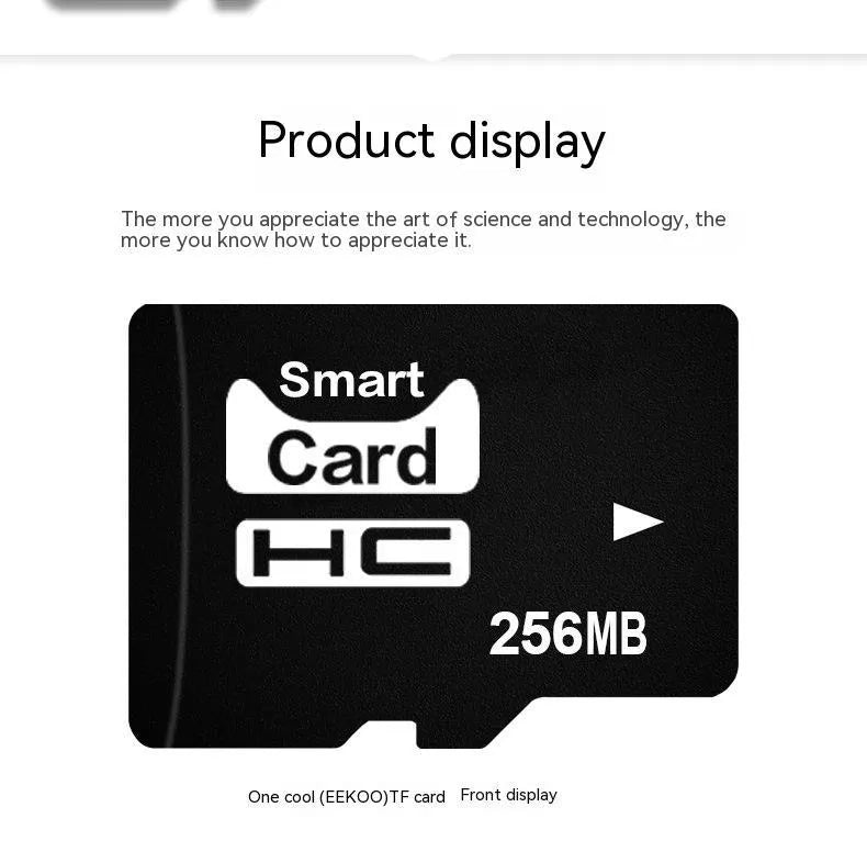 256MB TF format memory card with compact dimensions, presented in packaging.
