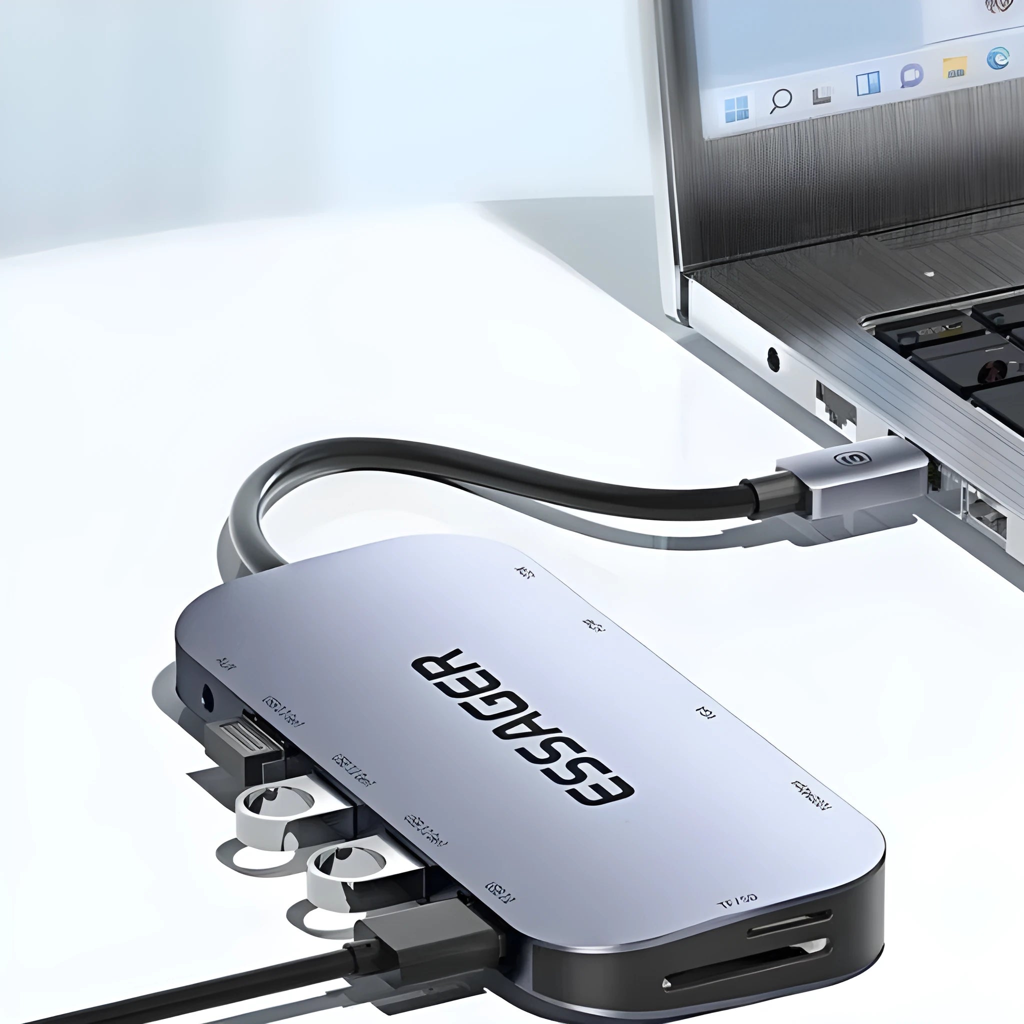 11-in-1 USB-C expansion dock with Gigabit Ethernet port and multiple connectivity interfaces