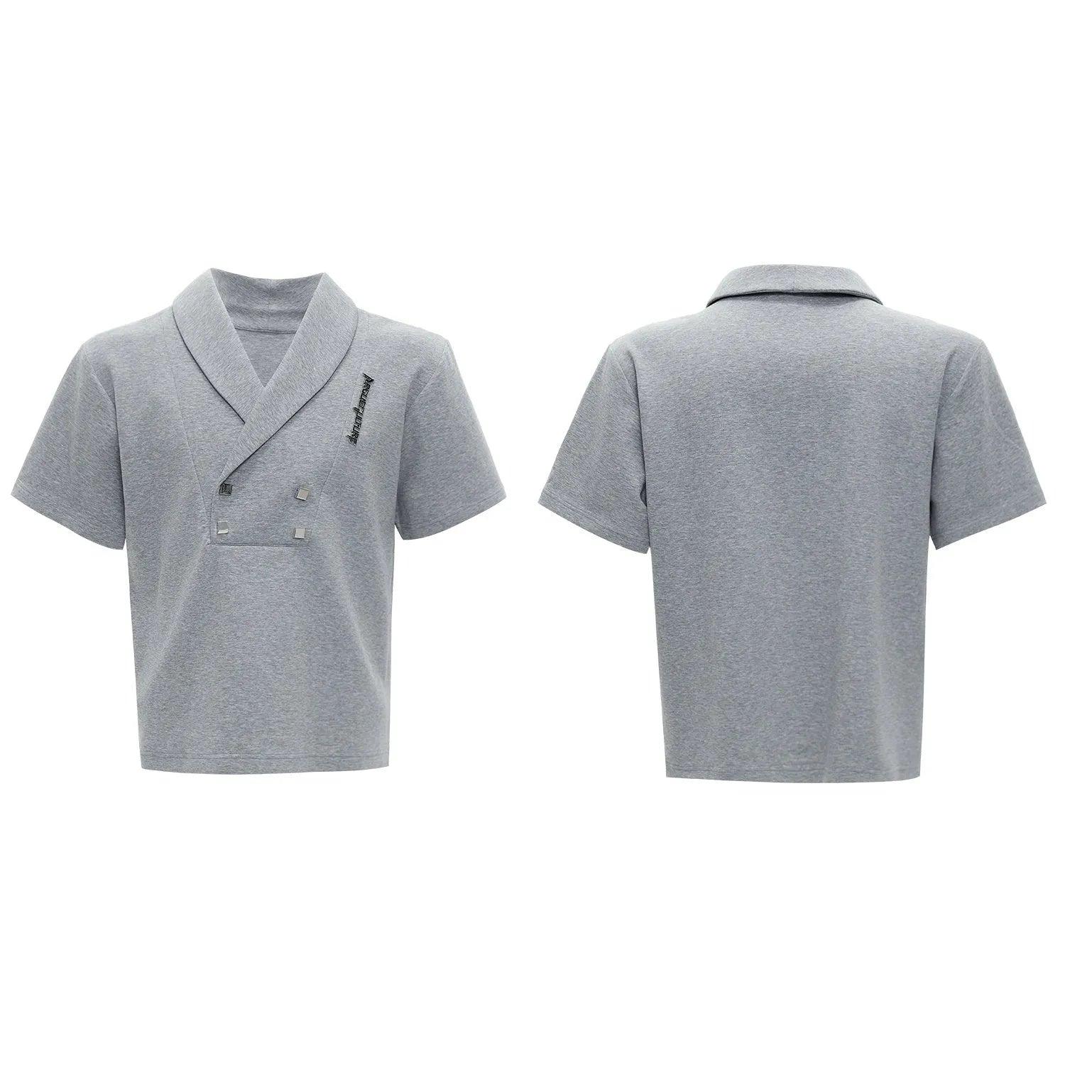 Men's dark grey metal embellished cotton sports suit with V-neck jacket and matching shorts