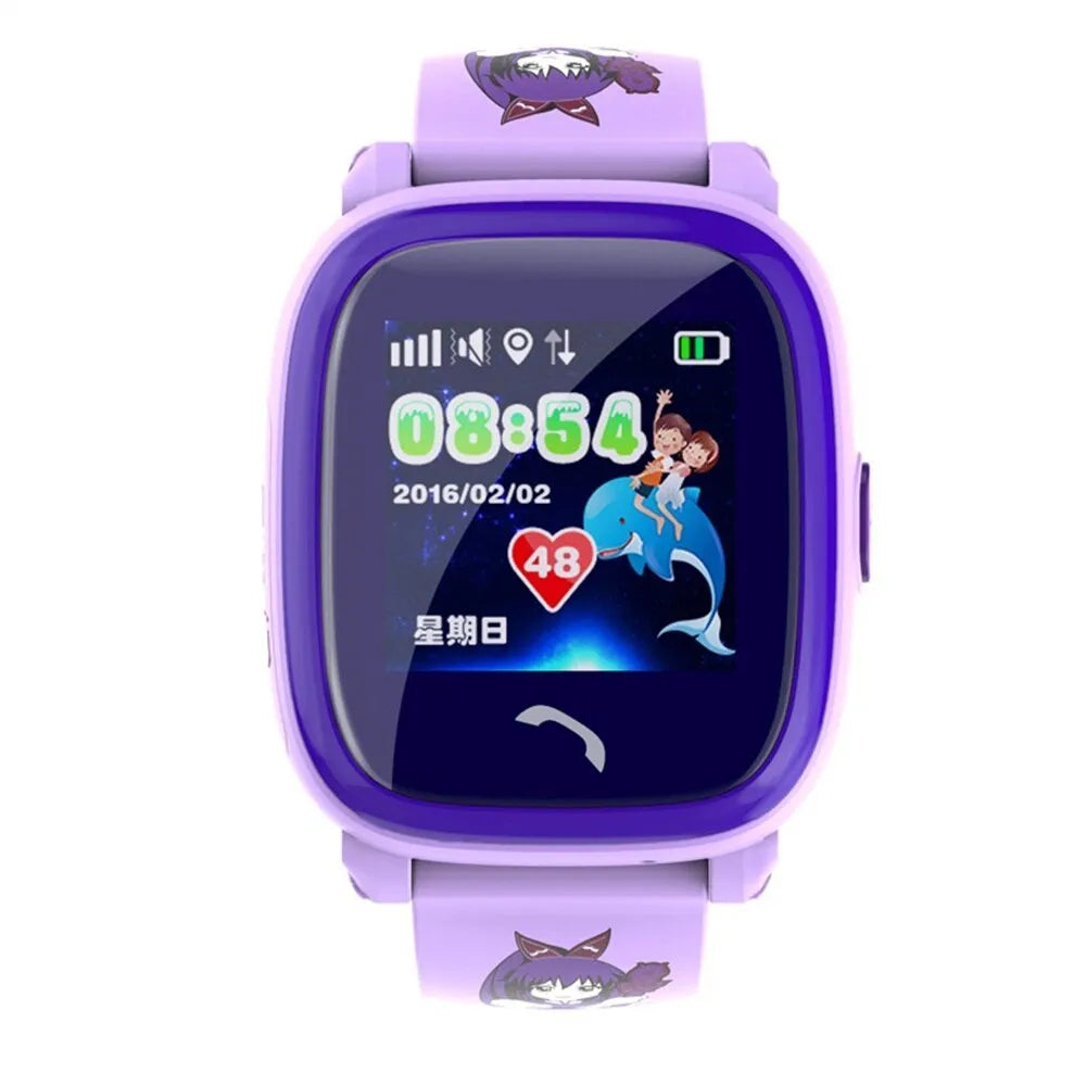 DF25 blue children's waterproof smart watch with touch screen display on silicone strap